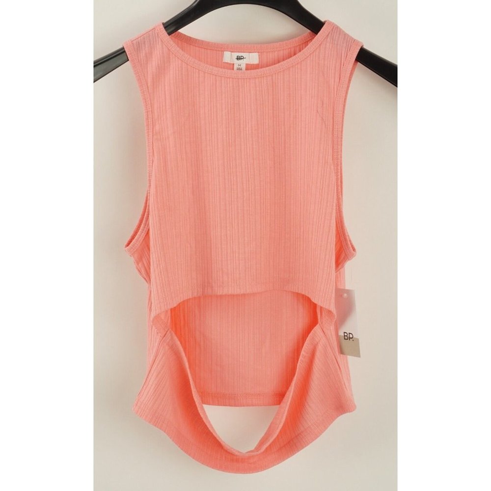 New BP. Women's Size M Pink Rib Knit Sleeveless Cutout Crew Tank‎ Top